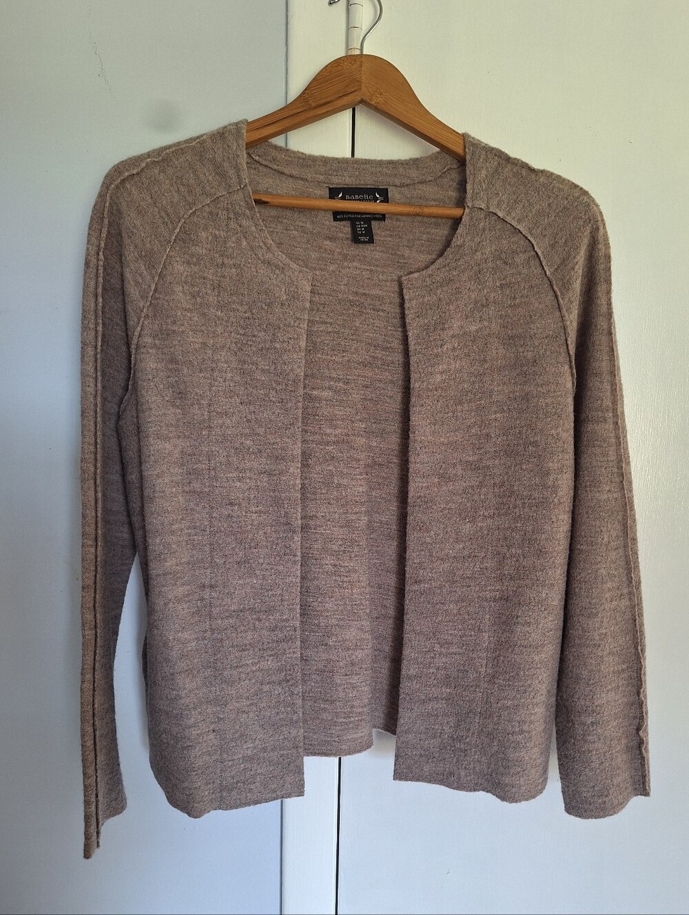 Nanette Lepore 100% Merino Wool Open Front Cardigan Beige Size Medium